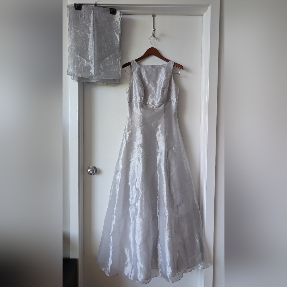 Vintage 90s Y2K Formal Silver Squareneck Gown Sz S